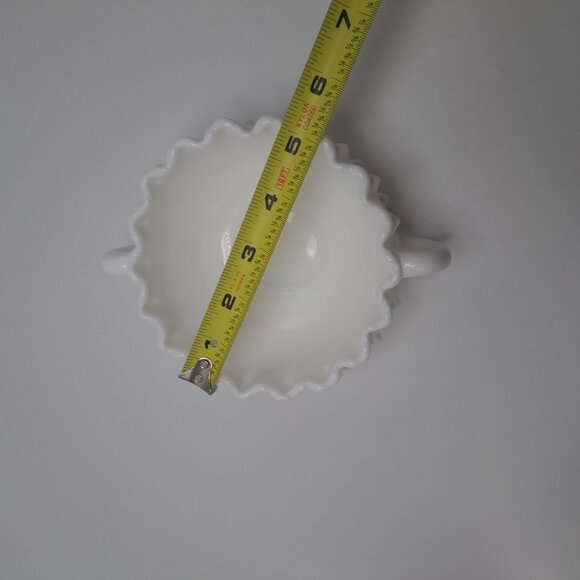Fenton Milk Glass Hobnail Double Handled Nut Bowl - Picture 7 of 8